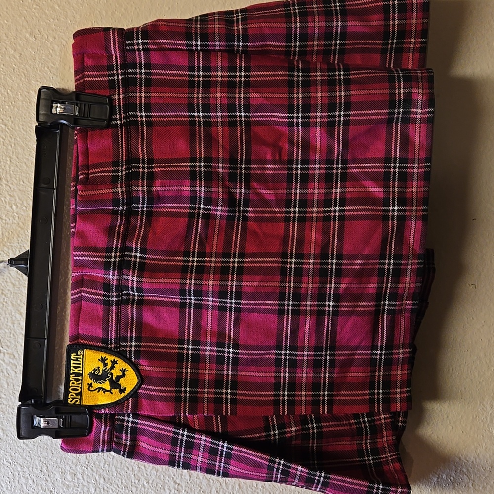 Women's Mini Kilt by Sport Kilt, Size Medium, Pink/Black/White Plaid Pattern